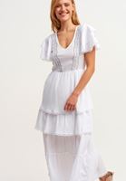 Women White Ruffled Maxi Dress