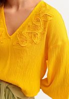 Bayan Sarı Nakışlı Bohem Crop Bluz