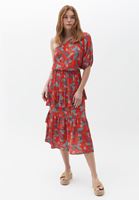 Women Mixed Midi Dress with Floral Pattern