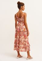 Bayan Çok Renkli Floral Desenli Midi Elbise