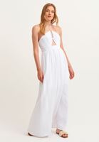Bayan Beyaz Cut-Out Detaylı Maxi Elbise