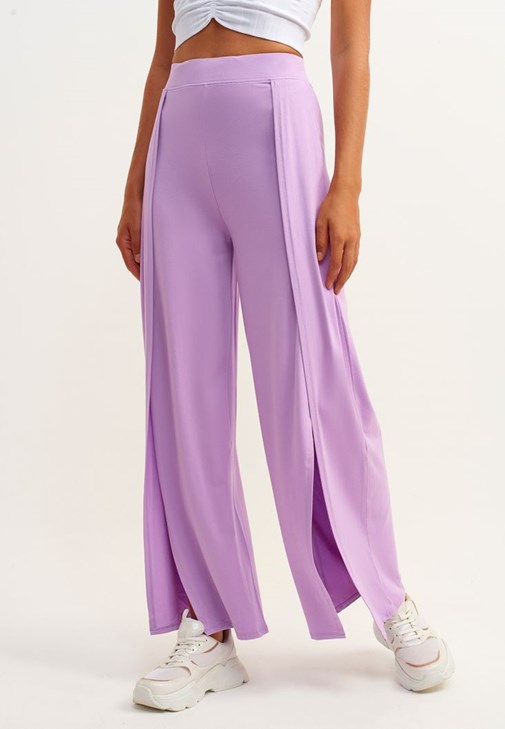 Purple Wide Leg Pants With Slit Detail Online Shopping OXXOSHOP