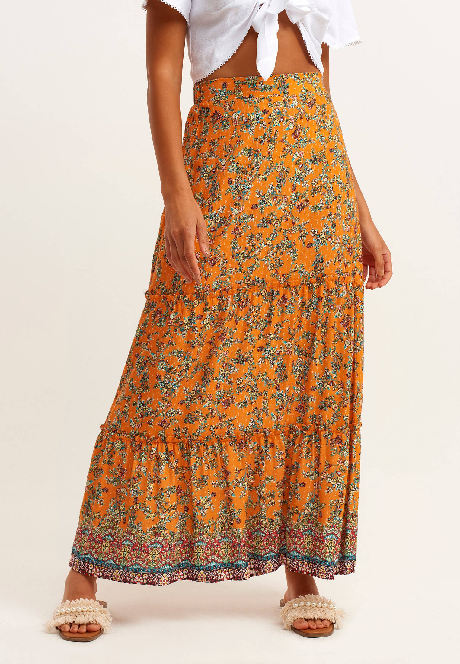 Women Mixed Flowered Long Skirt