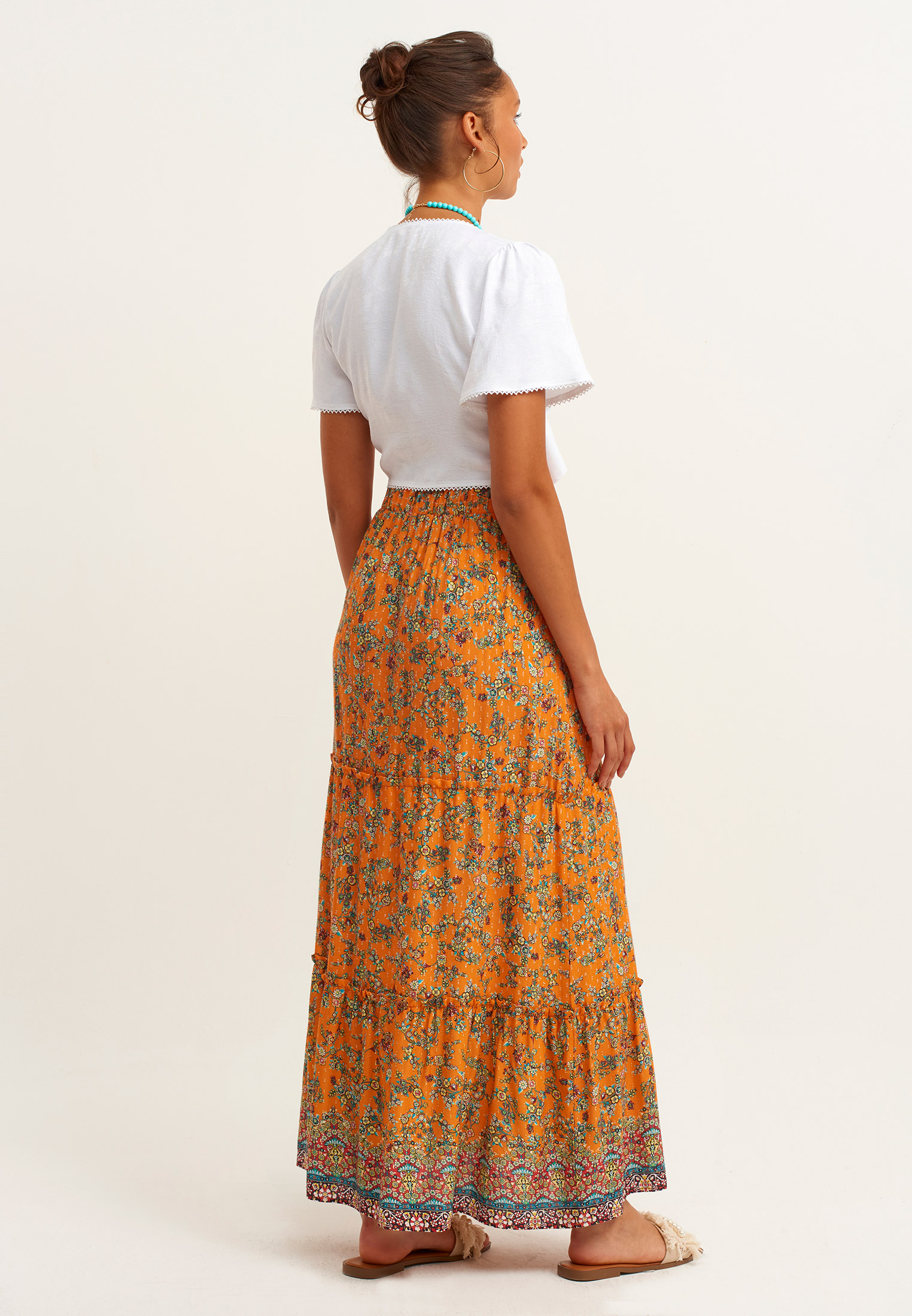 Women Mixed Flowered Long Skirt