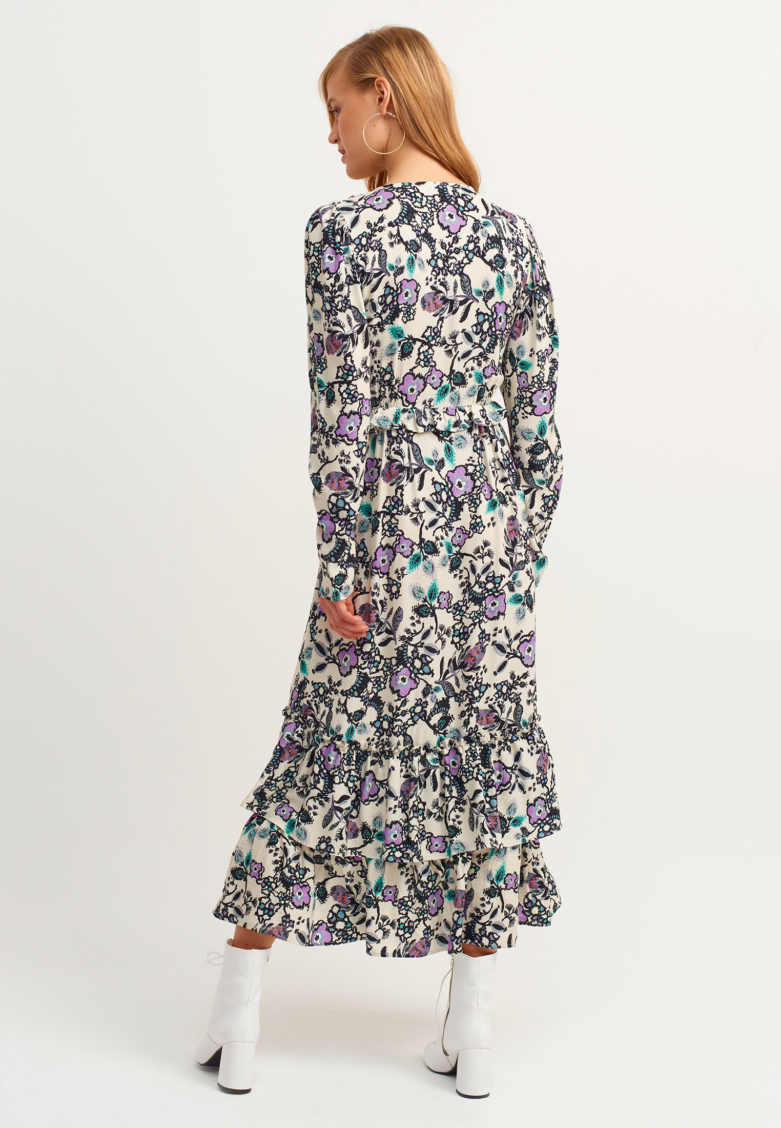 Women Mixed Floral Patterned Ruffle Maxi Dress