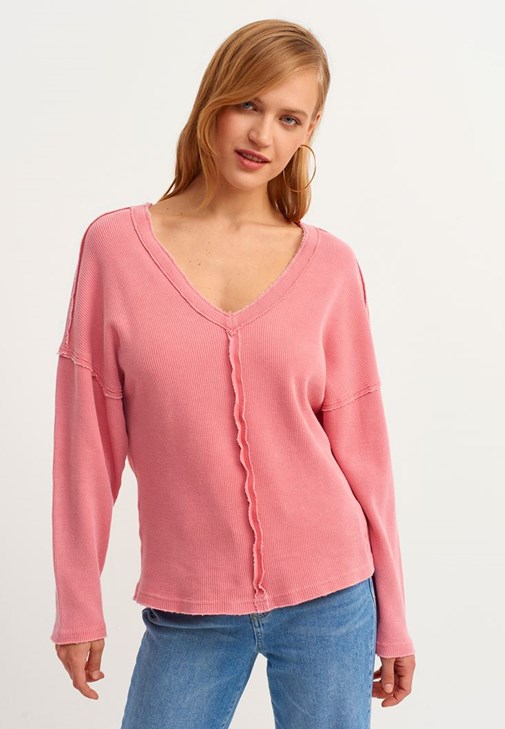 Oversize V-Neck Triko Ve Mom Jean Kombini