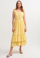 Bayan Sarı Bağlama Detaylı Uzun Elbise ( TENCEL™ )