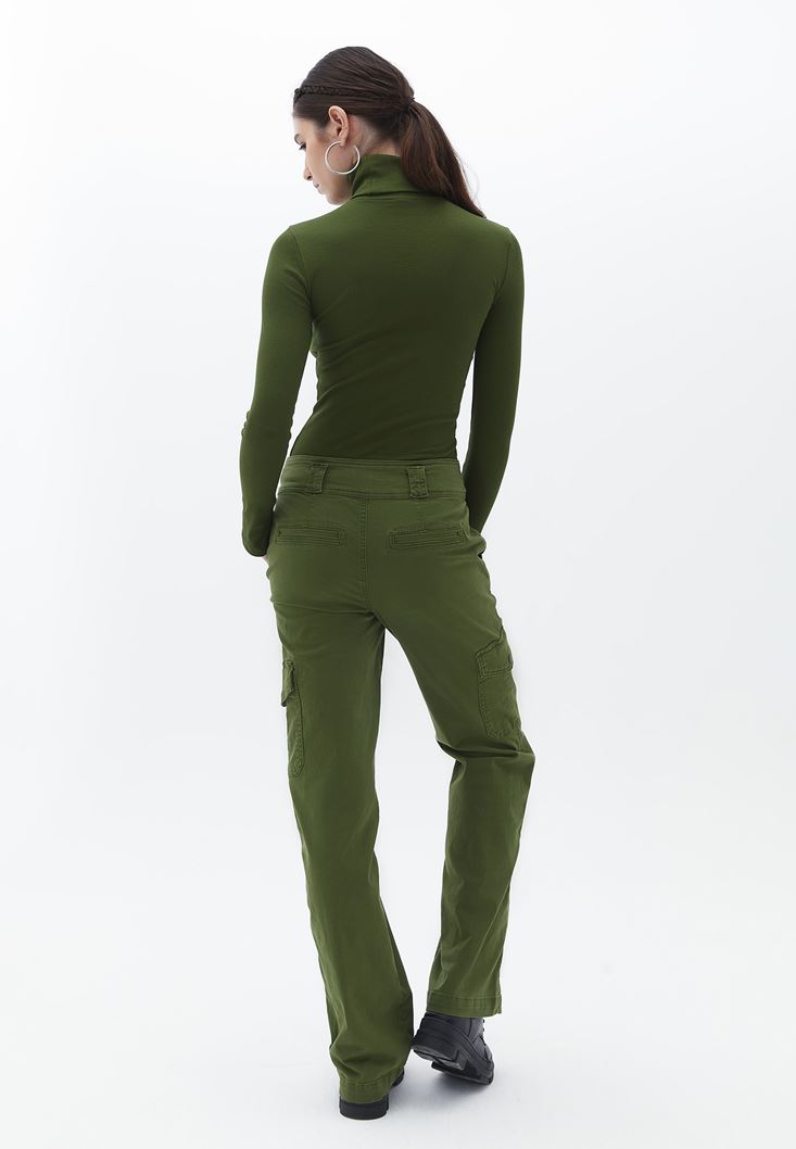 نساء أخضر سروال كارغو بخصر متوسط الطول