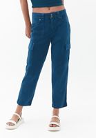 Women Blue Low Rise Cargo Pants