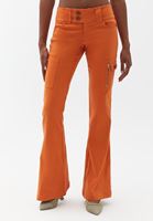 Women Orange Low Cut Pants with Cargo Pockets