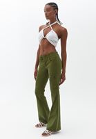 Women Green Low Cut Pants with Cargo Pockets