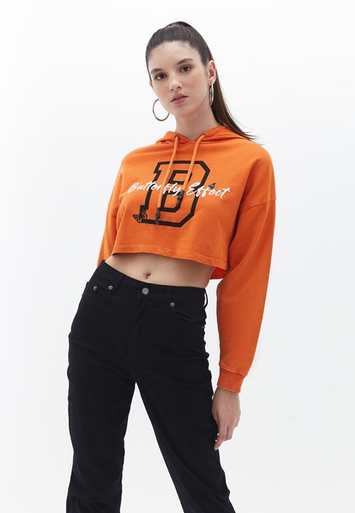 galerij Assortiment Cirkel Orange Hooded Crop Sweatshirt Online Shopping | OXXOSHOP