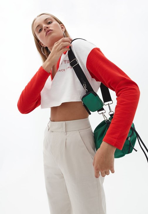 Polo Yaka Sweatshirt ve Wide-Leg Pantolon Kombini