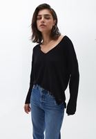 Women Black V-neck Knitwear