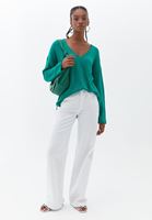 Women Green V-neck Knitwear