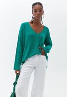 Women Green V-neck Knitwear