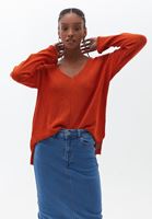 Women Orange V-neck Knitwear