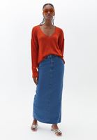 Women Orange V-neck Knitwear