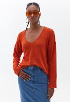 Women Orange V-neck Knitwear