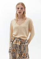 Women Beige V-neck Knitwear