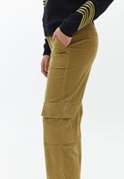Bayan Yeşil Orta Bel Straight-Fit Kadife Pantolon