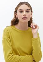 Bayan Sarı Uzun Kollu Loose-Fit Tişört