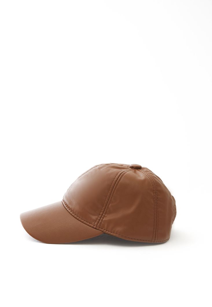 Bayan Kahverengi Vegan Deri Şapka