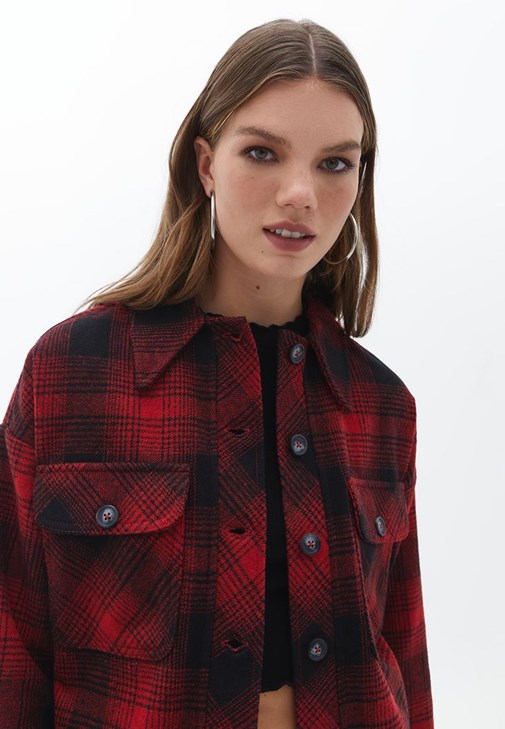 Red checked hot sale jacket womens