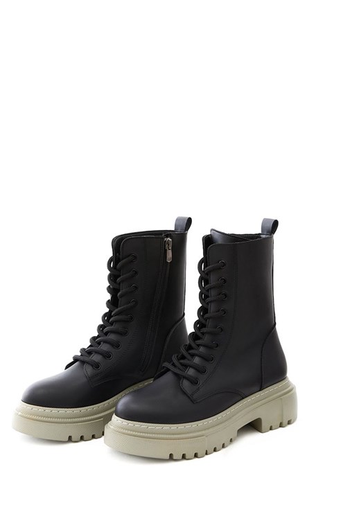  Vegan Leather Lace Up Tall Combat Boots 