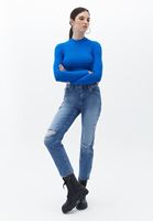 Bayan Mavi Pamuklu Straight-Fit Denim Pantolon