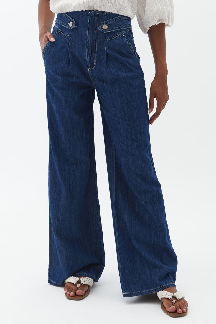 Bayan Mavi Ultra Yüksek Bel Wide-Leg Denim Pantolon