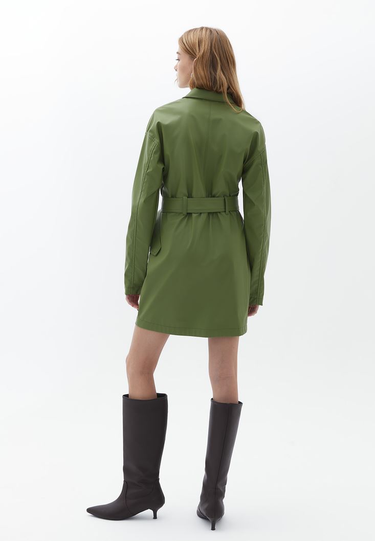 Bayan Yeşil Vegan Deri Ceket Elbise