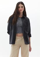 Women Black Vegan Leather Shirt Jacket
