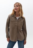 Women Brown Vegan Leather Shirt Jacket