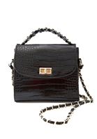 Women Black Crocodile Bag with Chain Detail