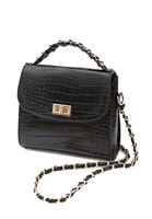 Women Black Crocodile Bag with Chain Detail