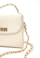 Women Beige Crocodile Bag with Chain Detail