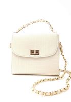 Women Beige Crocodile Bag with Chain Detail