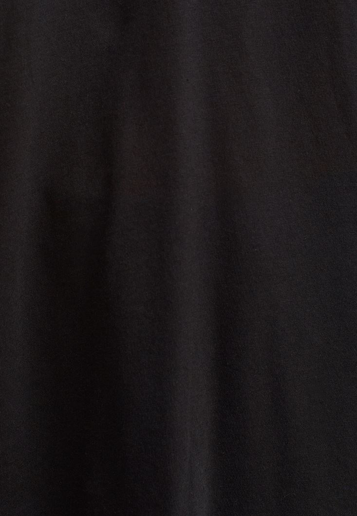 Bayan Siyah V Yaka Oversize Tişört ( MODAL )
