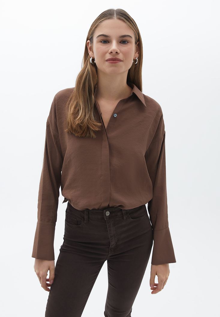 Bayan Kahverengi Oversize Gömlek ( MODAL )