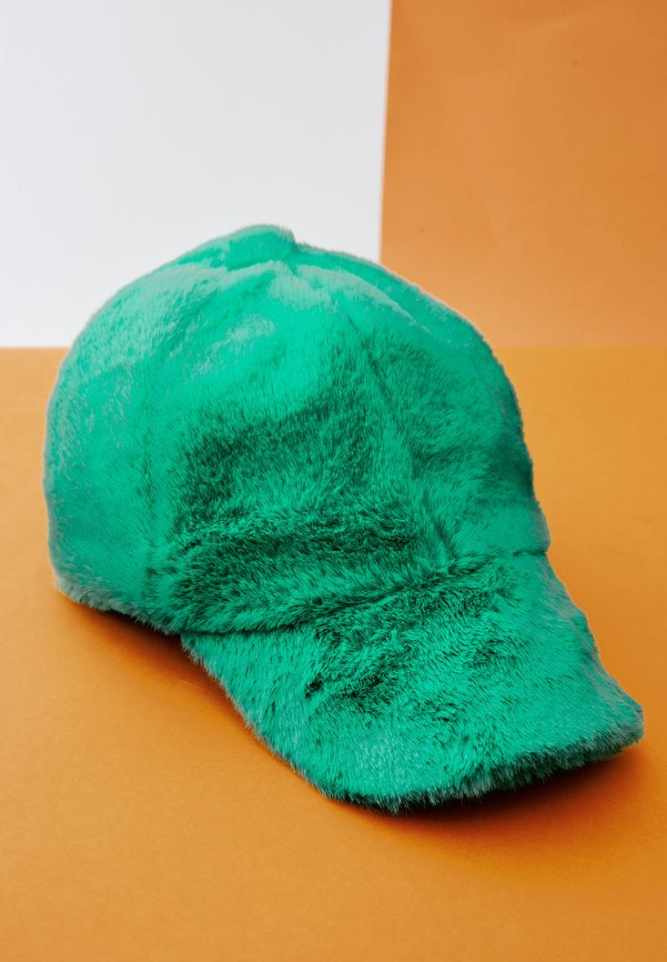 Bayan Yeşil Peluş Şapka