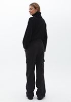 Bayan Siyah Orta Bel Pamuklu Kargo Pantolon