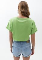 Bayan Yeşil Pamuklu Crop Tişört