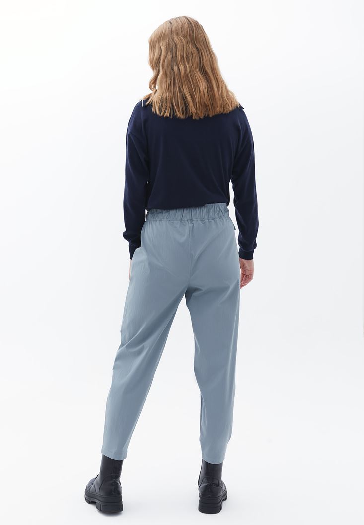 Bayan Mavi Toka Detaylı Baggy-Fit Pantolon