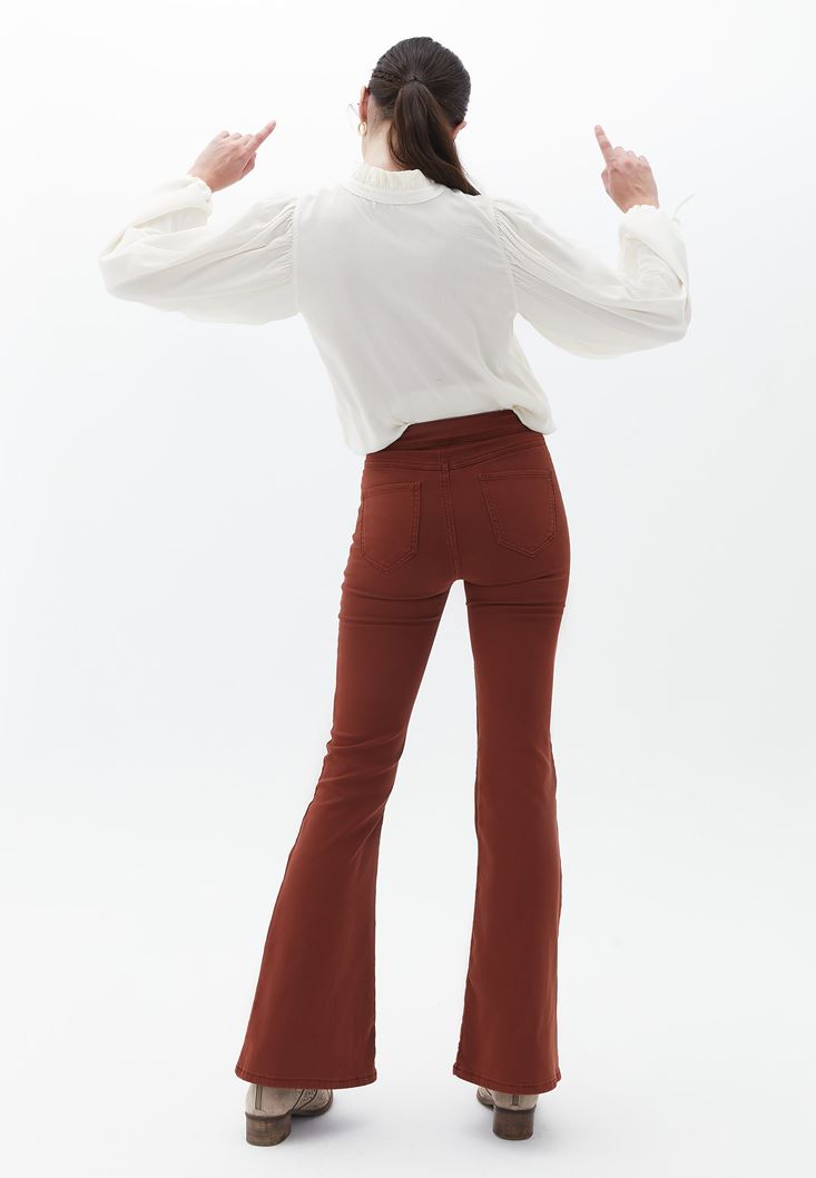 Bayan Kahverengi Ultra Yüksek Bel Flare Pantolon
