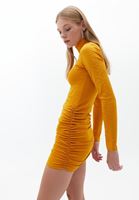 Bayan Sarı Jakarlı Mini Elbise