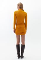 Bayan Sarı Jakarlı Mini Elbise