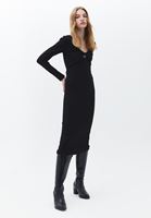 Bayan Siyah Cut-Out Detaylı Midi Elbise