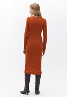 Bayan Kiremit Cut-Out Detaylı Midi Elbise