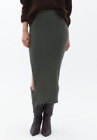 Women Green Maxi Skirt with Slit Detail